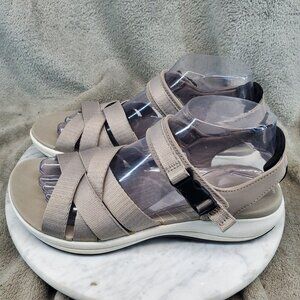 Clarks Shoes Womens Size 8 Stone Grayish Tan Mira Tide Cloudstepper Strappy Sand